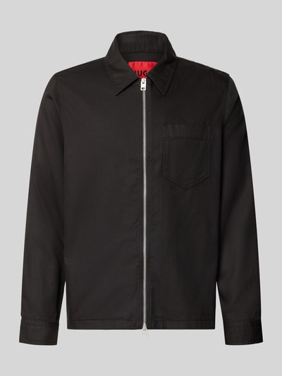 Produktfoto, schwarze Regular Fit Bomberjacke / Blouson aus Lyocell-Baumwoll-Mix Modell 'Enasoz' von HUGO, Herren Bomberjacke / Blouson, glatte Textur, silberfarbener Reißverschluss, Brusttasche