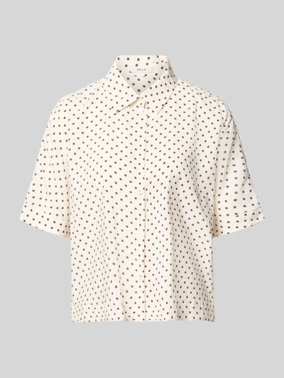 Produktfoto, cremefarbene Regular Fit Kurzarmbluse aus Modal-Mix Modell 'Farise polkadot' von OPUS mit braunem Punktemuster, Damen Kurzarmbluse