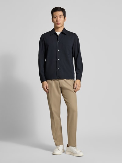 Marc O'Polo Regular Fit Hemdjacke aus Baumwoll-Mix mit Viskose-Anteil Marine 1