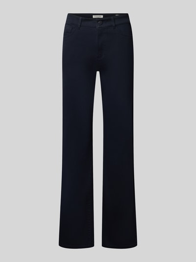 Produktfoto, Straight Fit Stoffhose im 5-Pocket-Design von Christian Berg Woman in dunklem Blau mit Strasssteinbesatz, glatter Baumwoll-Mix