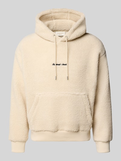 Productfoto, Hoodie uit teddyfleece met label-stitching van JACK & JONES, regular fit, kangoeroezak, crèmekleurige textuur