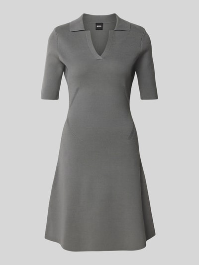 BOSS Sukienka mini taliowana z drobnym prążkowaniem Średnioszary melanż 2