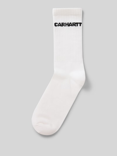 Produktfoto, Socken mit Label-Detail von Carhartt Work In Progress aus weißem Baumwoll-Mix mit Stretch-Anteil und elastischem Rippenbündchen, körpernahe Passform.