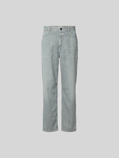 Produktfoto, Straight Fit Jeans mit Logo-Patch von Closed für Herren aus Reine Baumwolle mit blau-weißen Streifen, Eingriffstaschen, Gesäßtaschen, Knopf- und Reißverschluss, Innenbeinlänge 80 cm, Bundweite 42 cm bei Größe 32/32.