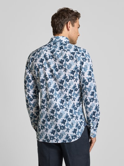 FIL NOIR Slim Fit Business-Hemd aus Leinen-Baumwoll-Mix Modell 'Roma' Jeansblau 5