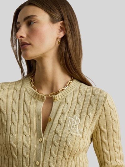 Lauren Ralph Lauren Regular Fit Strickjacke aus reiner Baumwolle mit Logo-Stitching Sand 3