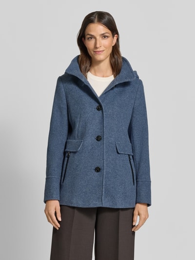 Vrouwenmodel draagt blauw-gemêleerde regular fit parka uit wolmix, Regular Fit Parka aus Woll-Mix van Gil Bret, volledige vooraanzicht