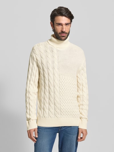 Tom Tailor Denim Sweter z golfem o kroju regular fit z mieszanki bawełny Złamany biały 4