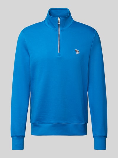 Produktfoto, Sweatshirt mit Stehkragen und Reißverschluss von PAUL SMITH in Blau, reine Baumwolle, Regular Fit, sichtbare Ziernähte, glatte Textur