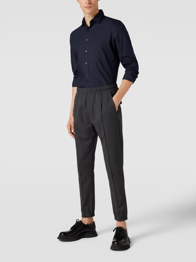 Jake*s Slim Fit Business-Hemd mit Strukturmuster Marineblau 1