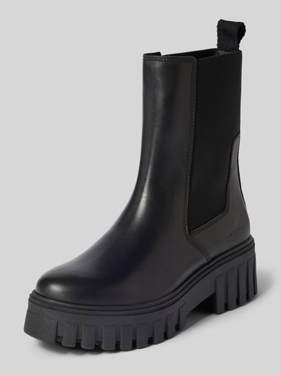 Produktfoto, schwarze Chelseas aus echtem Leder mit Label-Prägung Modell 'Vala 5' von Marc O'Polo, grobe Profilsohle, Damen Chelseas