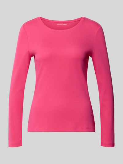 Produktfoto, Slim Fit Longsleeve aus reiner bawełna von Christian Berg Woman, kolor różowy, okrągły dekolt, krój slim fit, taliowany, długość tyłu w rozmiarze S: 59 cm