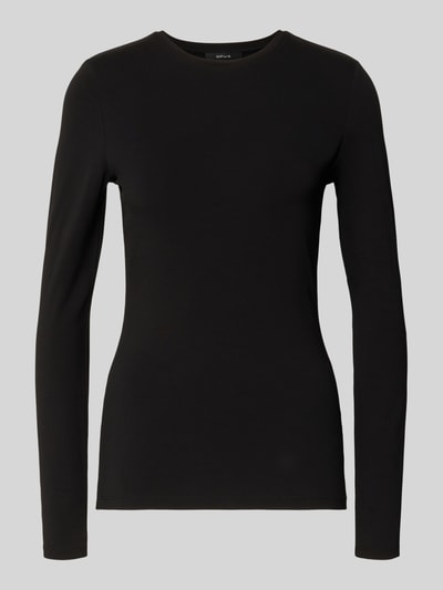 Produktfoto, Bluzka z długim rękawem z mieszanki bawełny i elastanu, krój slim fit, model 'Smilla' od OPUS, okrągły dekolt, długość tyłu w rozmiarze 36: 63 cm, kolor czarny, gładka tekstura