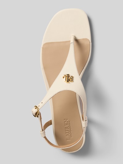 Produktfoto, Zehentrenner aus Rindsleder Modell 'EVERLEY 2' von Lauren Ralph Lauren in Creme, Blockabsatz, glatte Sohle, Dornschließe, unifarbene Optik