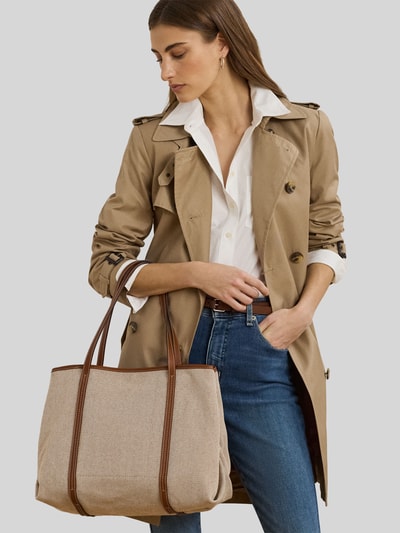 Lauren Ralph Lauren Torba shopper z obszyciem ze skóry i zawieszką z logo Piaskowy 1