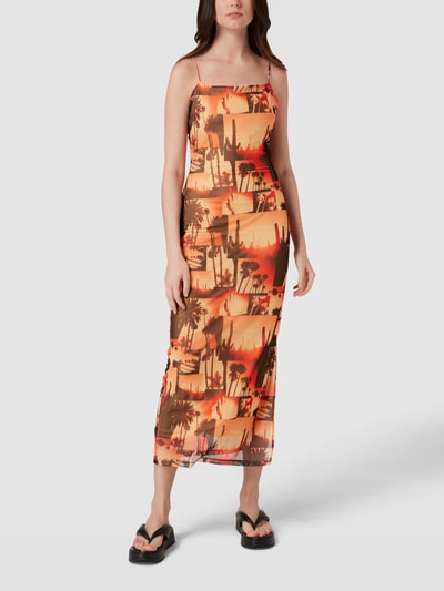 HUGO Midi-jurk met all-over motief, model 'Nalinda' Oranje - 1