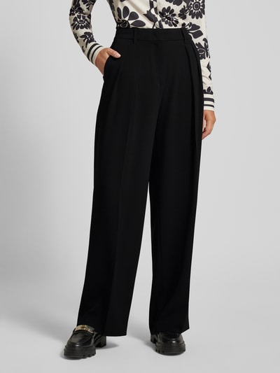 Marc Cain Wide leg stoffen broek met bandplooien Zwart - 4