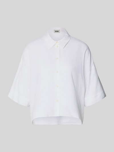 Productfoto, Relaxed Fit Bluse aus Leinen-Viskose-Mix van Drykorn, dames blouse, model 'YARIKA', wit, kentkraag, schouderpartijen, knoopsluiting, ruglengte maat 36: 55 cm, mouwlengte maat 36: 23 cm, gladde textuur