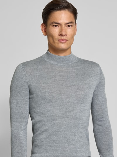 Christian Berg Men Gebreide pullover van een mix van merinowol met opstaande kraag Lichtgrijs gemêleerd - 3