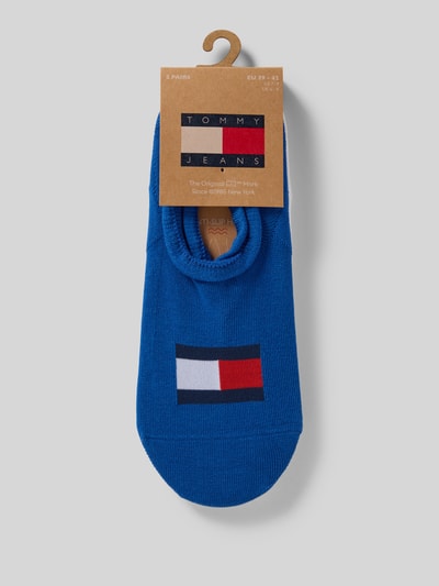 Produktfoto, blaue Füsslinge aus Baumwoll-Mix im 2er-Pack von Tommy Hilfiger, unifarben mit Logo-Print, elastischer Bund, Jersey Stretch