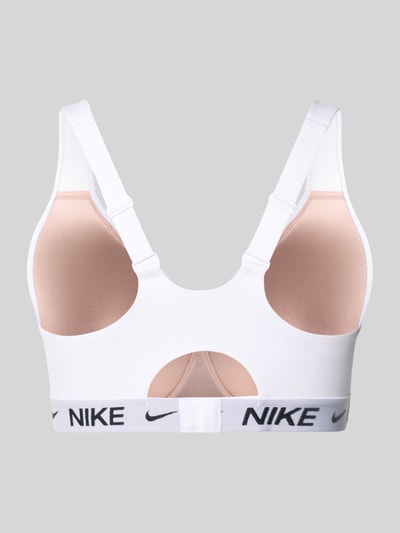 Produktfoto, Bustier mit Label-Details und verstellbaren Trägern von NIKE TRAINING, Weiß mit beigem Innenfutter, elastisches Material, Hakenverschluss, körpernahe Passform, Stretch-Anteil