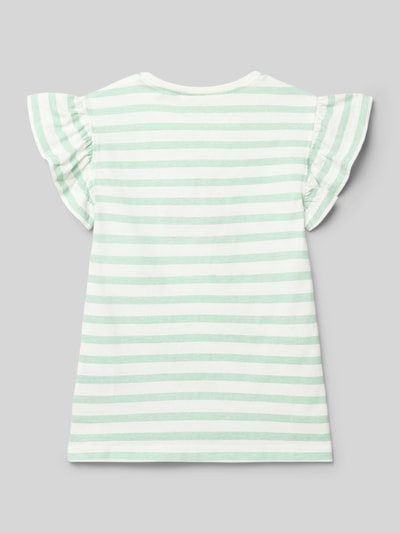 Produktfoto, T-Shirt mit Schmetterlingsärmeln und Motiv-Print von Blue Seven in Weiß mit grünen Streifen, reine Baumwolle, Rückansicht