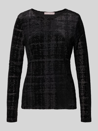 Produktfoto, Longsleeve met structuurpatroon van Christian Berg Woman, zwart Materiaalmix met stretch, getailleerde pasvorm, ronde hals, ruglengte maat S 60 cm