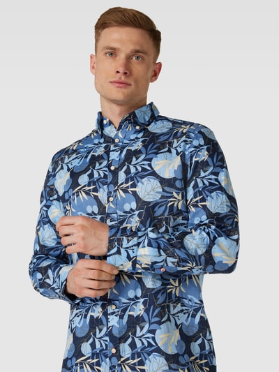 Christian Berg Men Regular fit linnen overhemd met all-over bloemenprint Marineblauw - 3