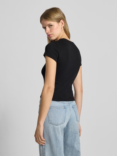 Review T-shirt met motiefstitching en ronde hals Zwart - 5