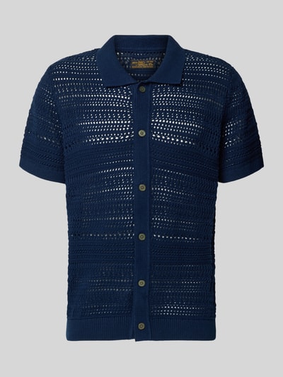 Produktfoto, Modern Fit Freizeithemd in Strick-Optik mit Knopfleiste von Jack & Jones Premium in Marineblau, reine gewachste Baumwolle, Kentkragen
