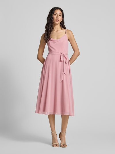 Jake*s Cocktail Knielanges Cocktailkleid mit Bindegürtel Rosa 4
