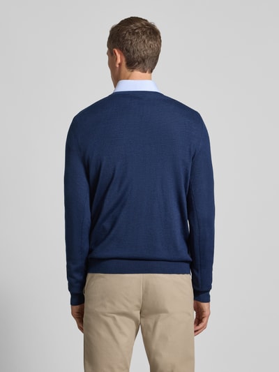 Christian Berg Men Gebreide pullover van een mix van merinowol met V-hals Donkerblauw gemêleerd - 5