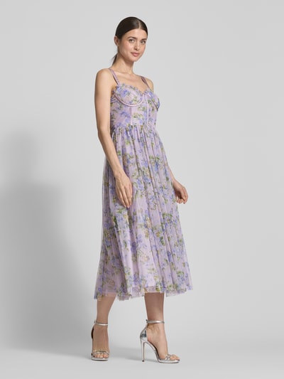 LACE & BEADS Knielanges Cocktailkleid mit Reißverschluss Flieder 1