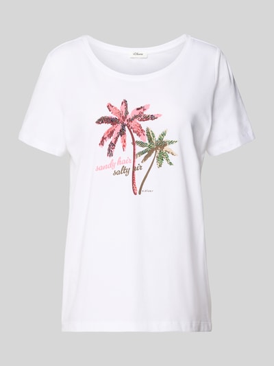 Produktfoto, Regular Fit T-Shirt aus reiner Baumwolle von s.Oliver RED LABEL, efekt: jednolity kolor, nadruk z motywem, ozdobne perełki, okrągły dekolt, krótki rękaw, materiał: bawełna