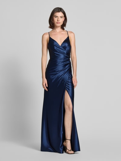 Luxuar Avondjurk met plooien opzij Donkerblauw - 4