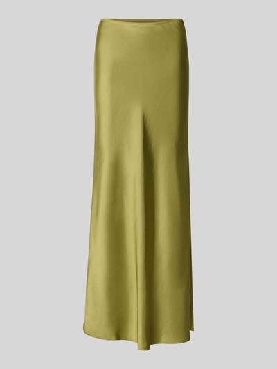 Produktfoto, olivgrüner Damen Maxirock aus Satin Modell 'Vicky' von Neo Noir, Gerader-Schnitt, elastischer Bund, glatte Satin-Haptik