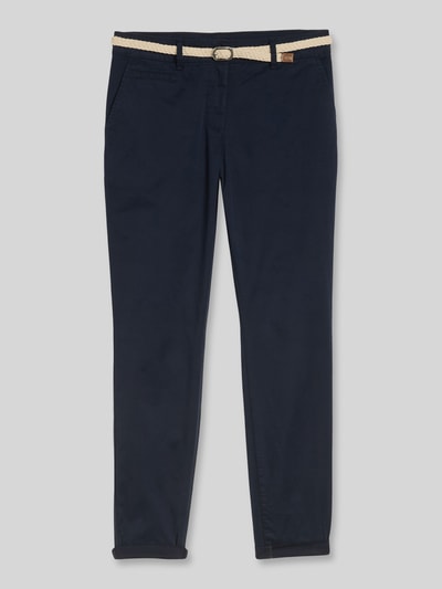 Produktfoto, Slim Fit Chino aus Baumwoll-Mix von Tom Tailor, efekt: jednolity kolor, krój slim fit, szlufki na pasek, szwy w kontrastowym kolorze, zapięcie na guzik i zamek błyskawiczny, pasek, zakończenie nogawek: brzeg, wpuszczane kieszenie, kieszenie z tyłu, mieszanka bawełny