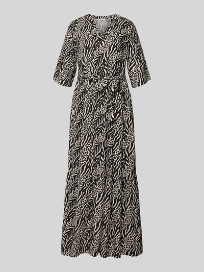 Produktfoto, Midikleid aus Viskose mit Tunikakragen Modell 'JOELLA' von B.Young mit tailliertem Schnitt, 3/4-Arm, Bindegürtel und grafischem Muster