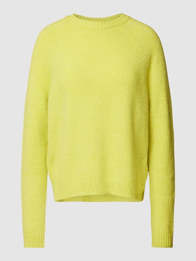 BOSS Sweter z dzianiny z okrągłym dekoltem model ‘Febisan’ Neonowy żółty 2