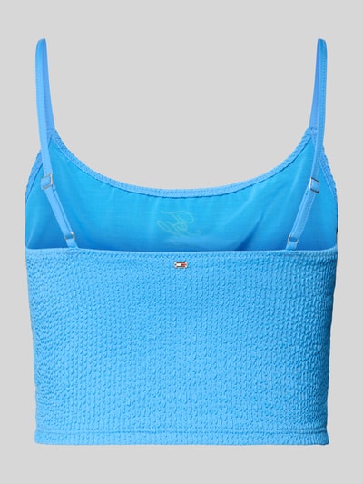 Produktfoto, Bikini-Oberteil mit Logo-Stitching von TOMMY HILFIGER in Blau, Optik: Unifarben, Struktur, Crinkle, U-Ausschnitt, Spaghettiträger, ohne Bügel, unwattiert
