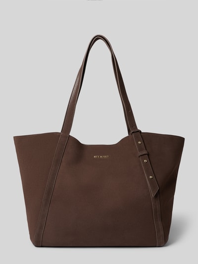 Produktfoto, Shopper aus echtem Leder Modell 'Pretty Wonder' von Hey Marly in Braun mit Label-Detail metallic, strukturierte Oberfläche, verstellbare Schulterriemen, Hauptfach mit Magnetverschluss, Innenfach mit Reißverschluss, rechteckige Form, Maße 39x35x14 cm, Länge Schulterriemen 58 cm