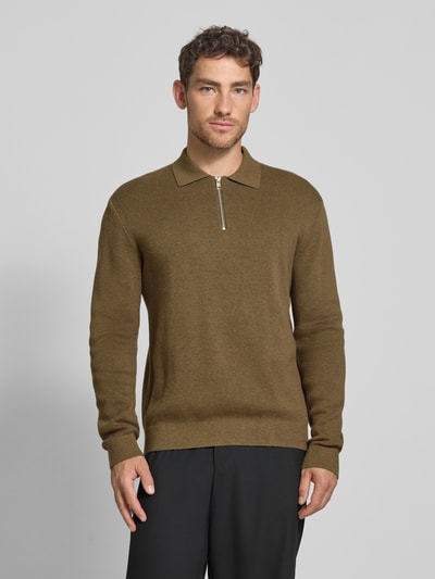 Jack & Jones Premium Strickpullover mit gerippten Abschlüssen Modell 'MILANO' Oliv 4