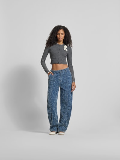 Self-Portrait Cropped Jacke in Strick-Optik Mittelgrau 1