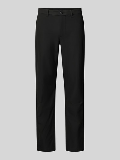 Produktfoto, Straight Leg Hose aus atmungsaktivem Material Modell 'DENTON' von Tommy Hilfiger in Optik: Unifarben, mit Logo-Print, Gürtelschlaufen, Knopf und verdecktem Reißverschluss, seitlichen Eingrifftaschen und Gesäßtaschen
