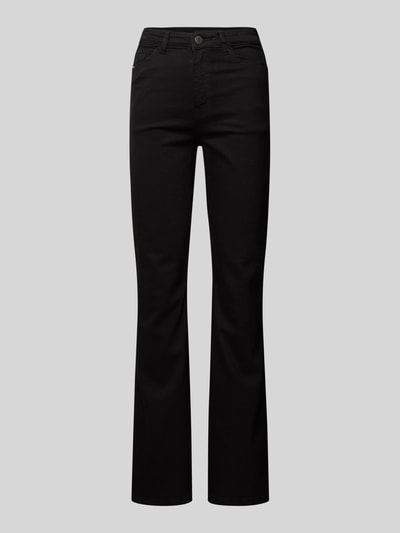 Produktfoto, schwarze Flared Jeans mit 5-Pocket-Design Modell 'WENDIE' von Noisy May, Baumwoll-Elasthan-Mix, strukturierte Textur