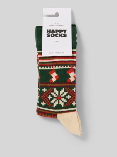 Happy Socks Regular fit sokken met logostitching, model 'Christmas Sweater' Donkergroen - 3