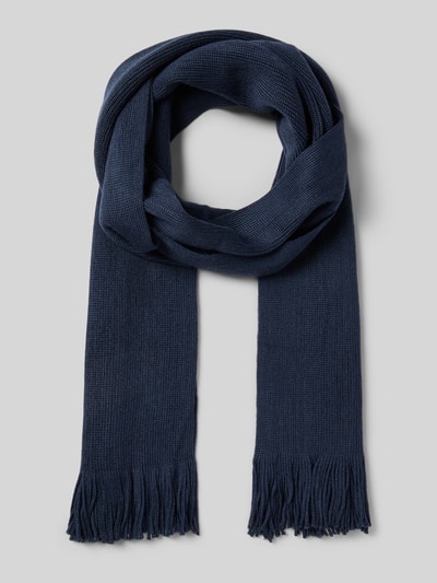 Christian Berg Men Sjaal van wolmix met franjes Marineblauw - 1