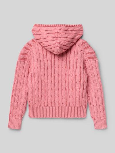Productfoto, Regular Fit Gebreid jack uit puur katoen van Polo Ralph Lauren Teens, bi-color look, kabelpatroon, capuchon, geribde boorden.