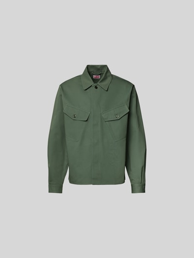 Produktfoto, Regular Fit Hemdjacke aus Baumwolle von Kenzo in Olivgrün mit Brusttaschen, Umlegekragen und verdeckter Knopfleiste