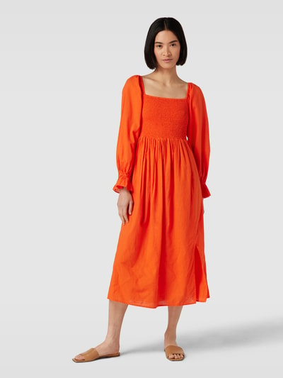 Jake*s Casual Midi-jurk met smokdetail Donkeroranje - 4